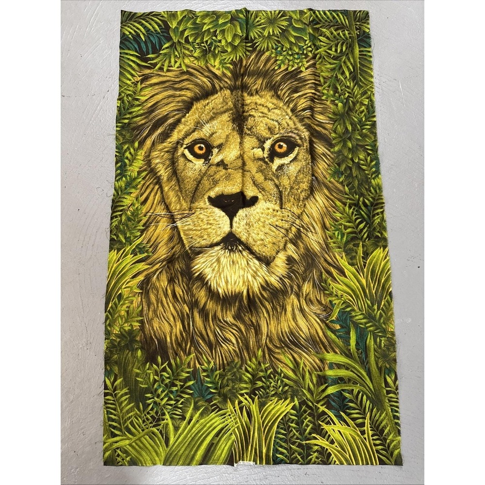 VTG Lion Barkcloth Fabric Panel Wall Hanging Art 70s  Wesco-Reltex Jungle‎ Tiki